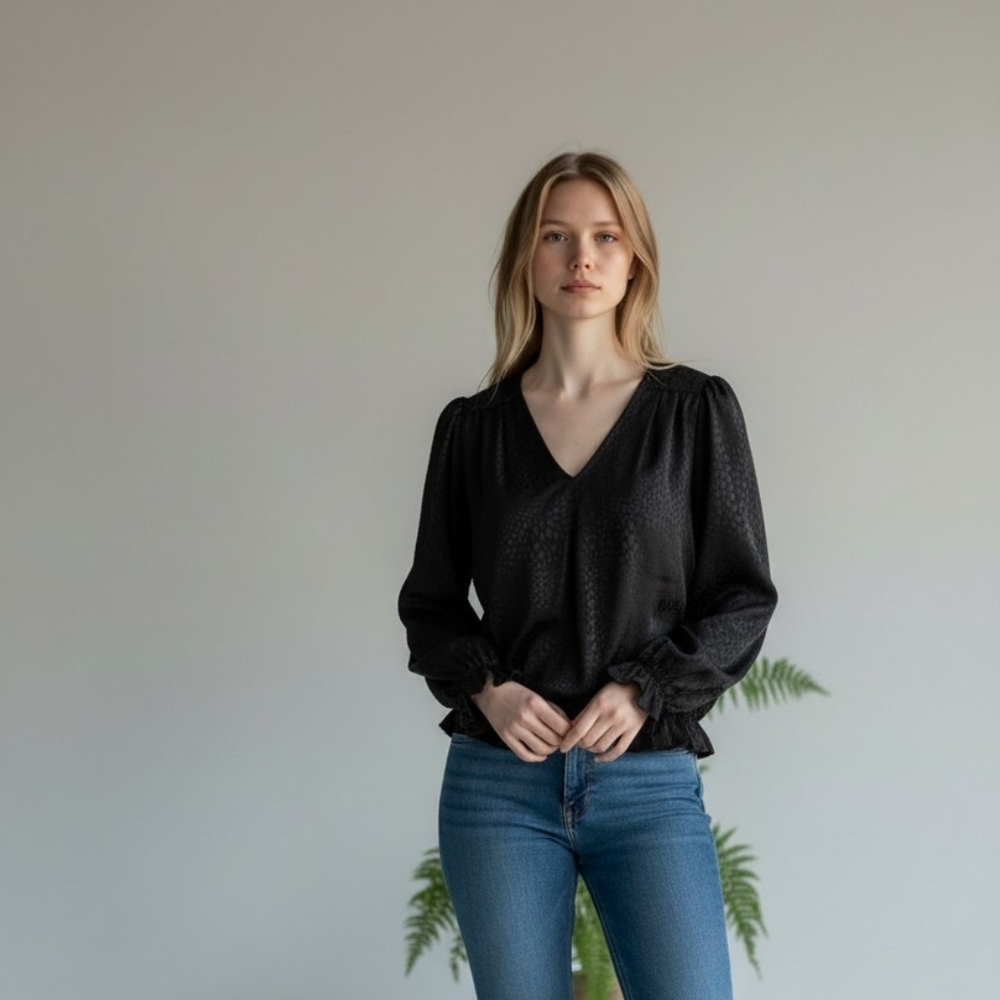 Chenault Black Textured Blouse